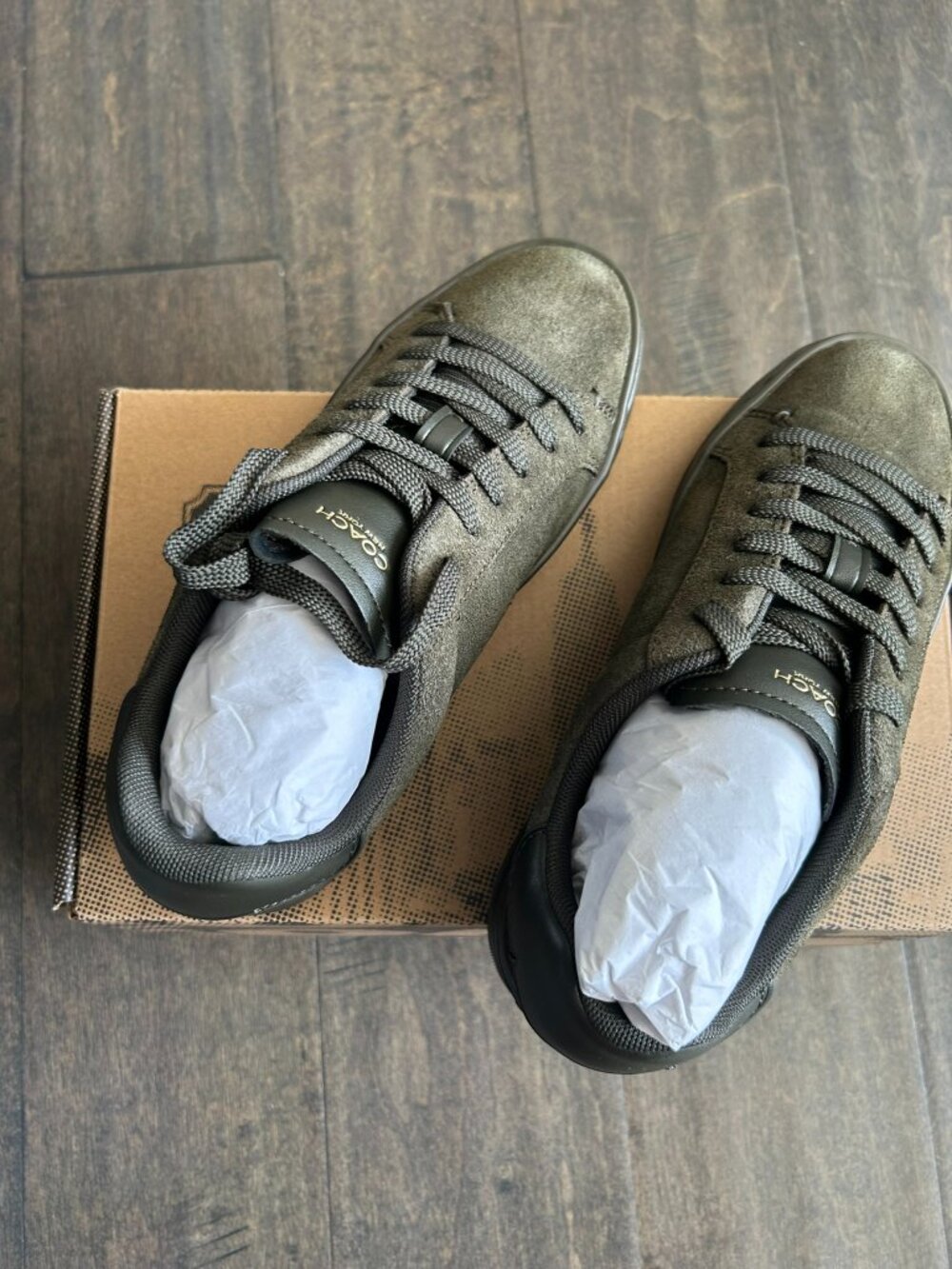 Coach High Line Suede Leather Sneakers Olive Lace Up Shoes Women's Size 5 NIB - Picture 5 of 9